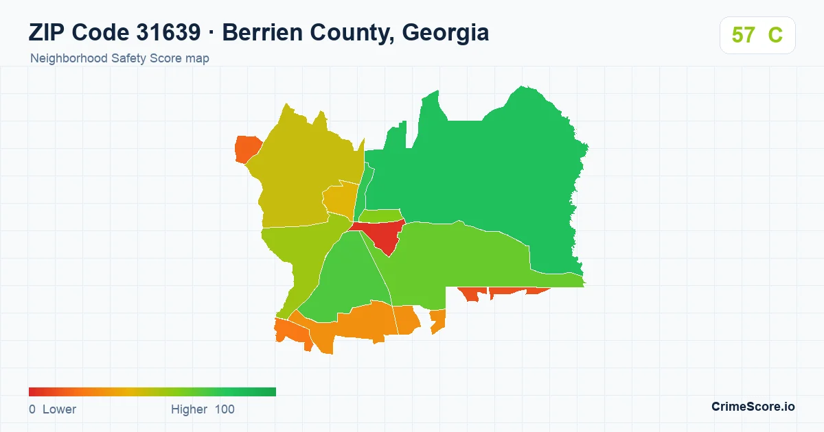 ZIP Code 31639 in Berrien County, Georgia neighborhood Safety Score map