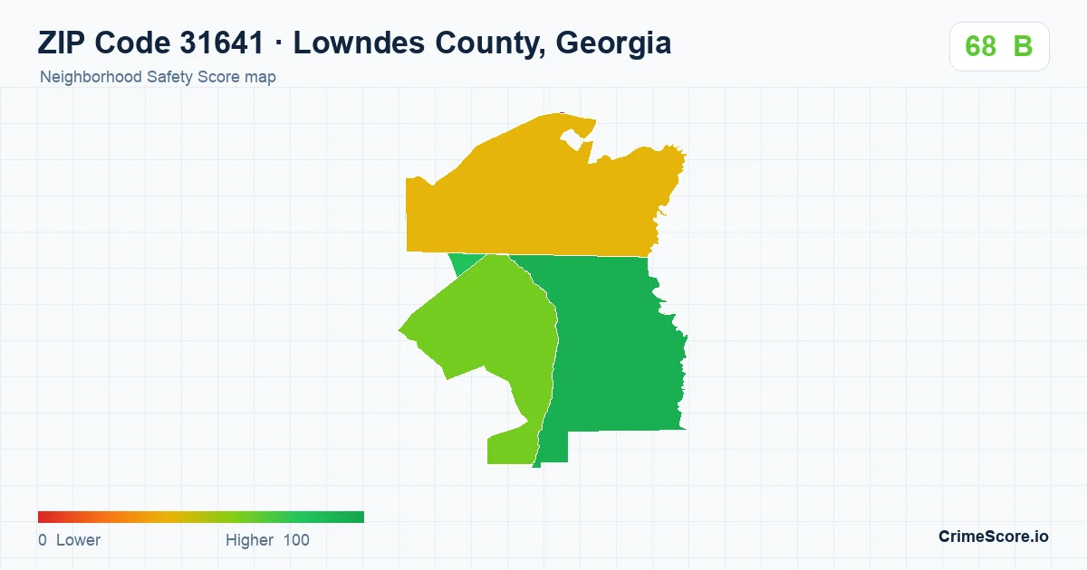 ZIP Code 31641 in Lowndes County, Georgia neighborhood Safety Score map