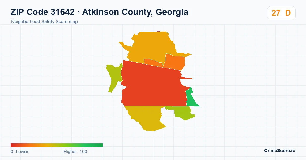 ZIP Code 31642 in Atkinson County, Georgia neighborhood Safety Score map