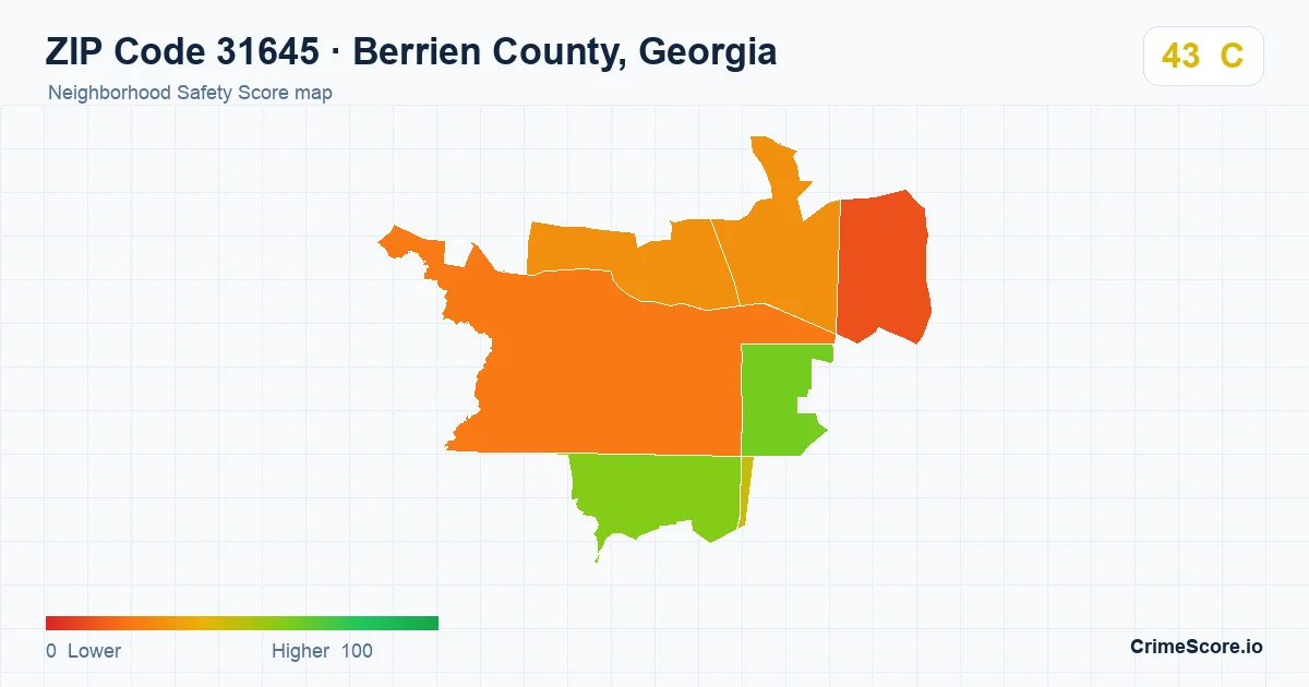 ZIP Code 31645 in Berrien County, Georgia neighborhood Safety Score map