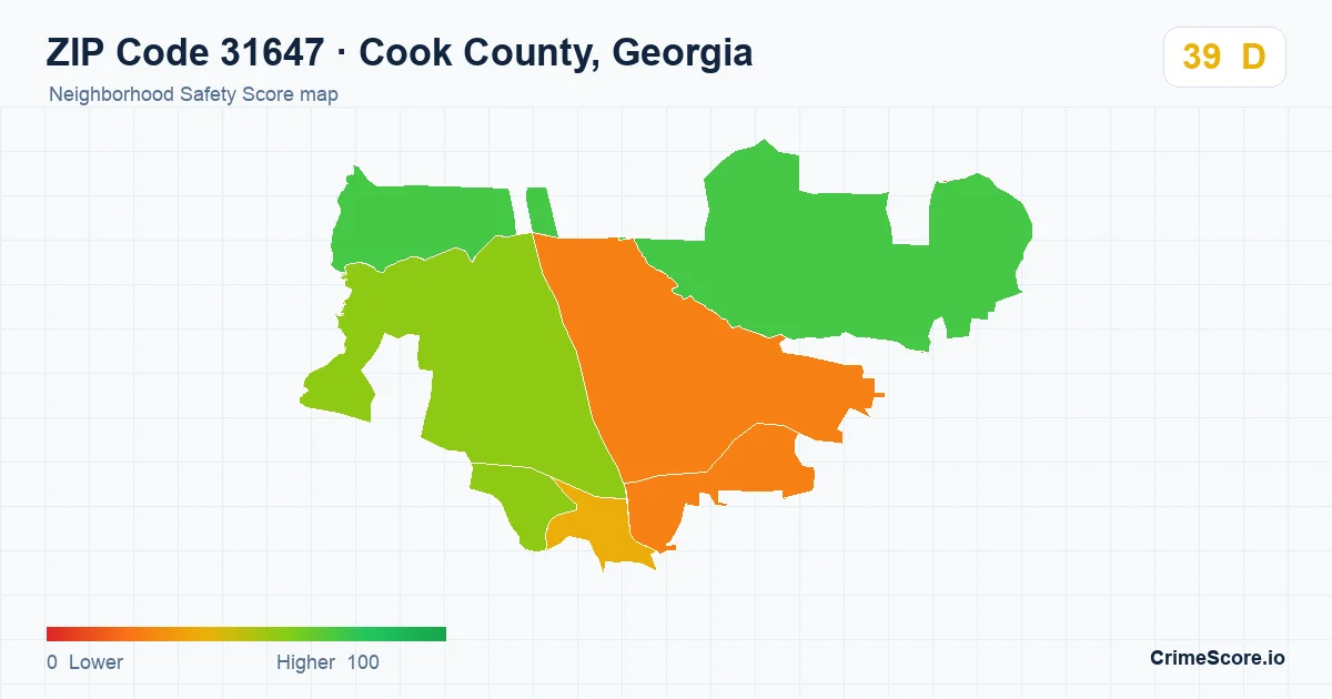 ZIP Code 31647 in Cook County, Georgia neighborhood Safety Score map
