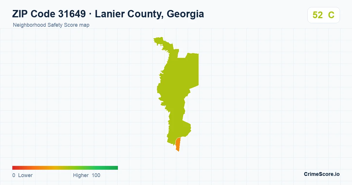 ZIP Code 31649 in Lanier County, Georgia neighborhood Safety Score map