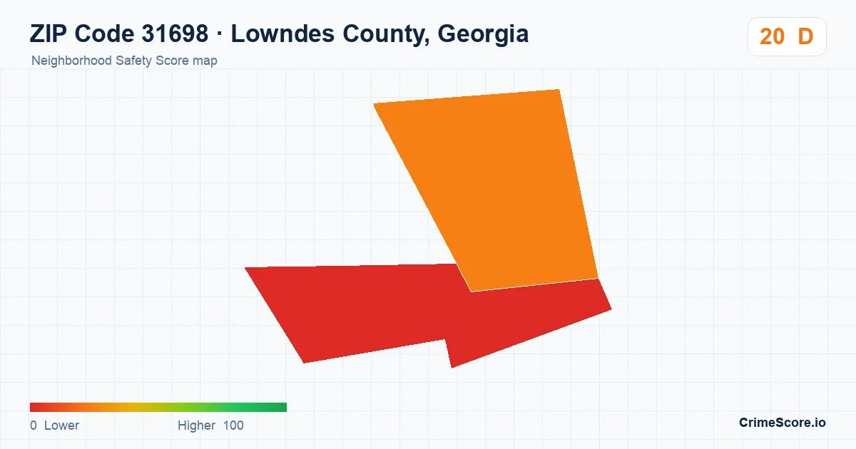 ZIP Code 31698 in Lowndes County, Georgia neighborhood Safety Score map