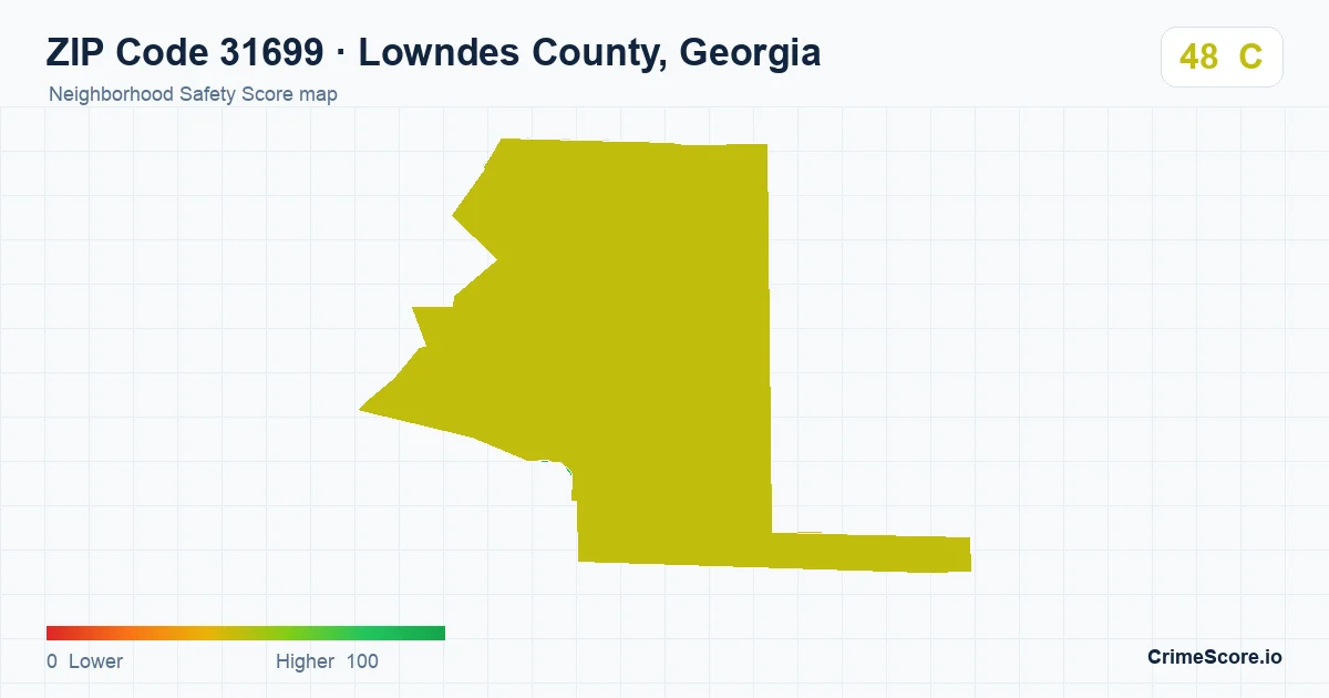 ZIP Code 31699 in Lowndes County, Georgia neighborhood Safety Score map