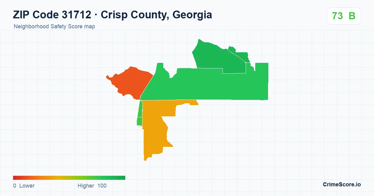 ZIP Code 31712 in Crisp County, Georgia neighborhood Safety Score map