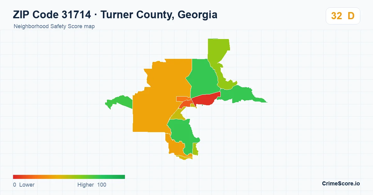 ZIP Code 31714 in Turner County, Georgia neighborhood Safety Score map