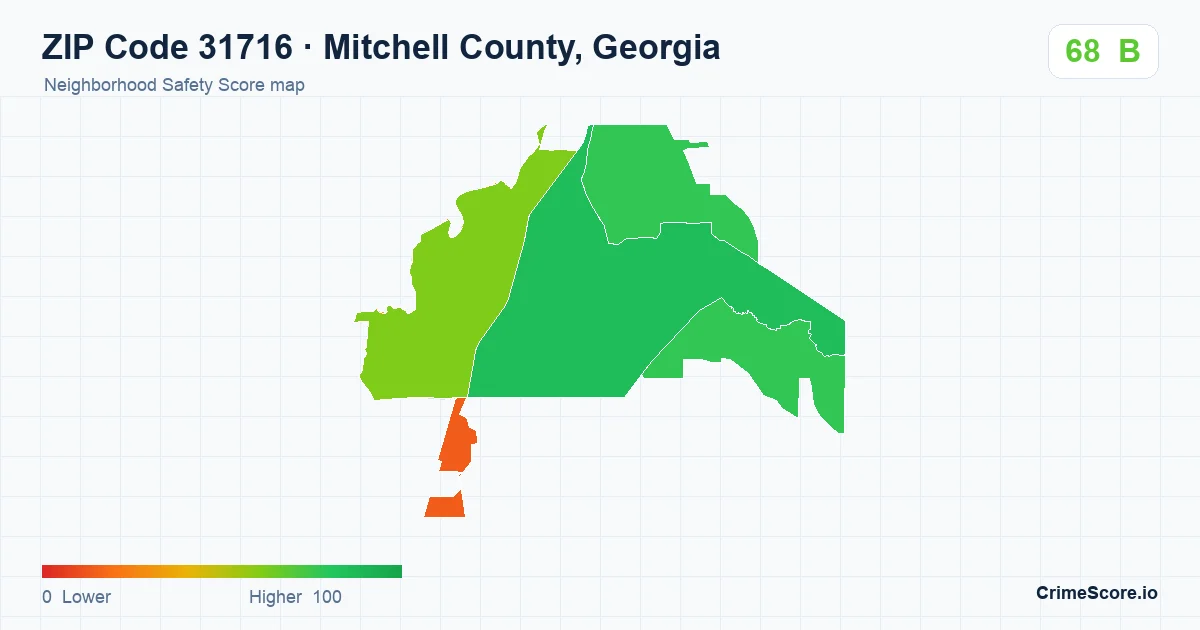 ZIP Code 31716 in Mitchell County, Georgia neighborhood Safety Score map
