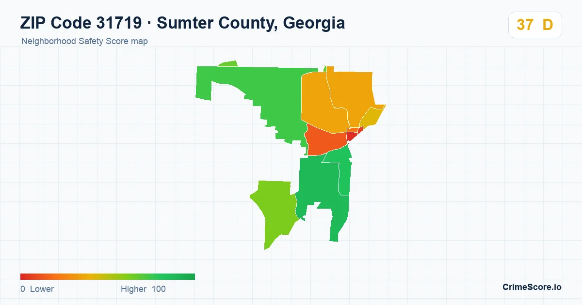 ZIP Code 31719 in Sumter County, Georgia neighborhood Safety Score map