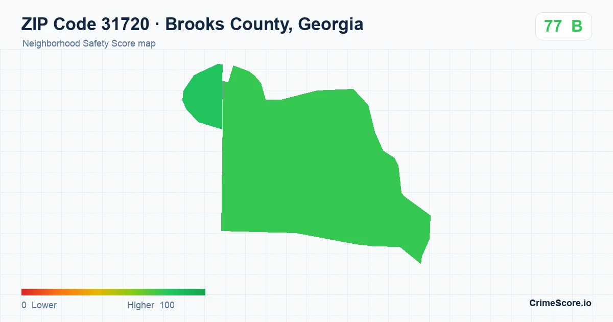 ZIP Code 31720 in Brooks County, Georgia neighborhood Safety Score map