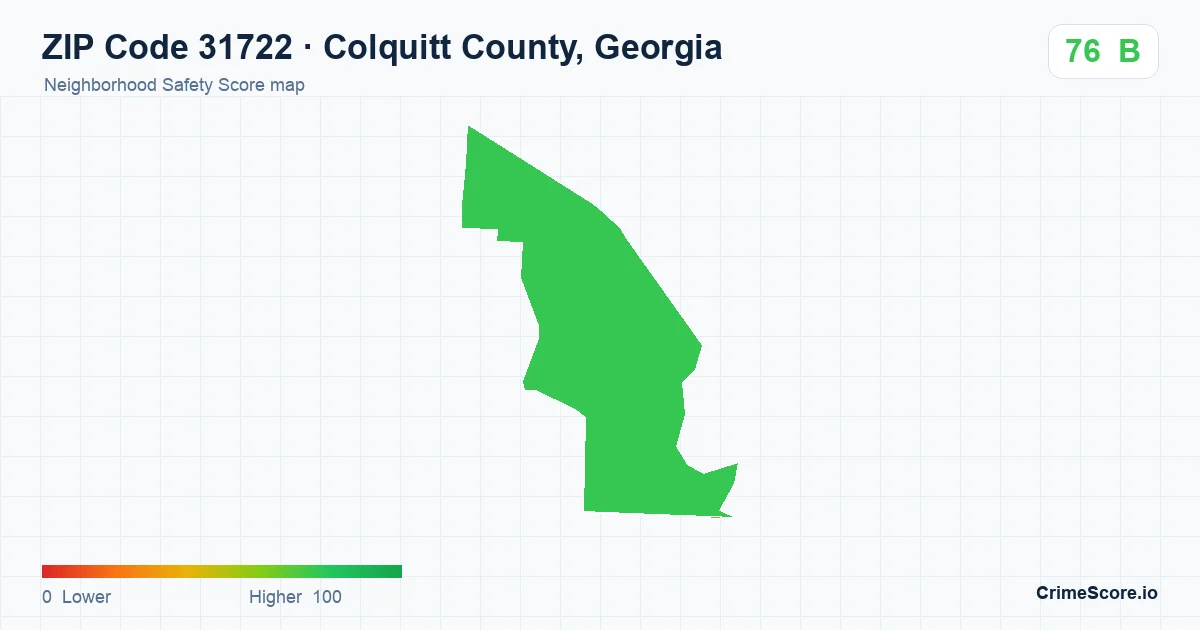 ZIP Code 31722 in Colquitt County, Georgia neighborhood Safety Score map