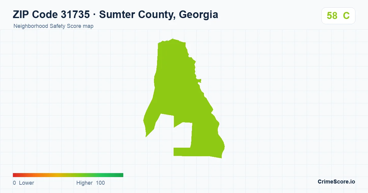 ZIP Code 31735 in Sumter County, Georgia neighborhood Safety Score map
