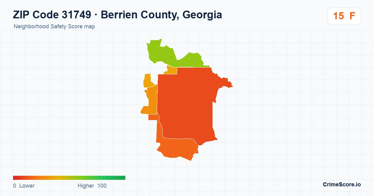 ZIP Code 31749 in Berrien County, Georgia neighborhood Safety Score map