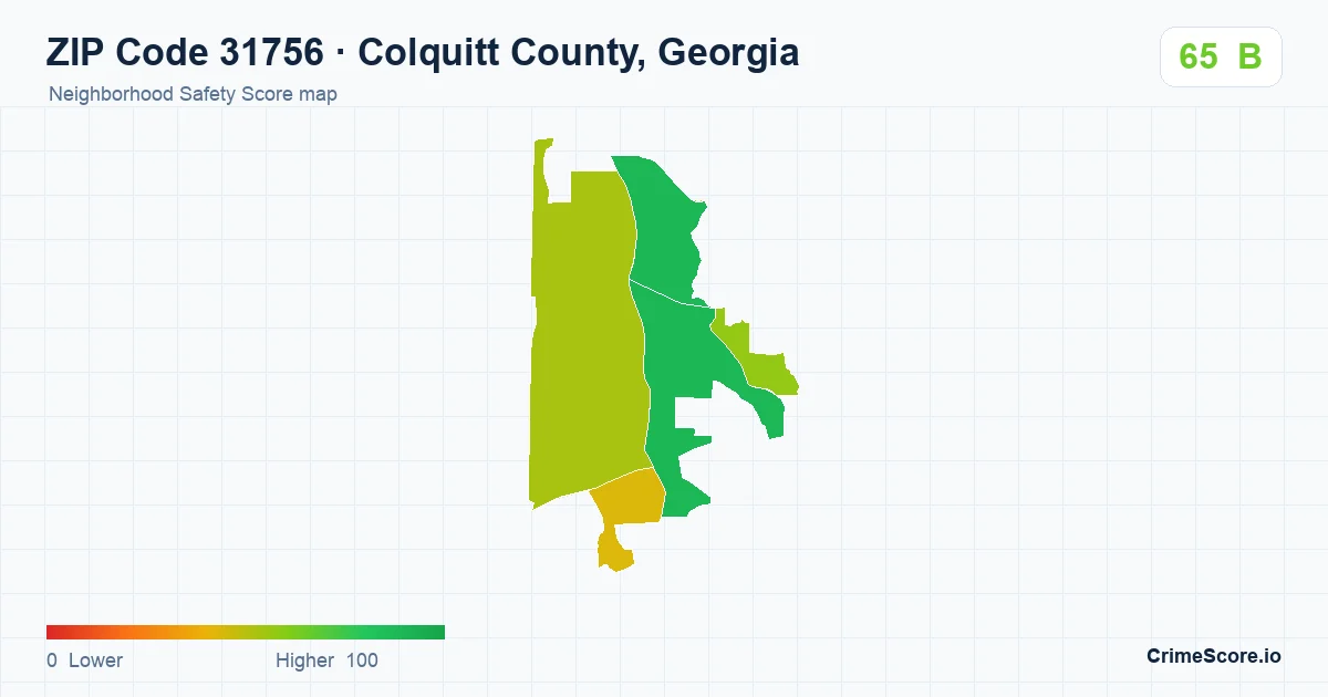 ZIP Code 31756 in Colquitt County, Georgia neighborhood Safety Score map