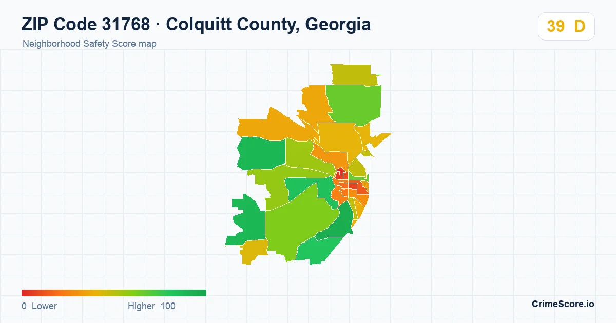 ZIP Code 31768 in Colquitt County, Georgia neighborhood Safety Score map