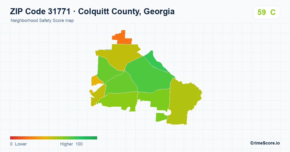 ZIP Code 31771 in Colquitt County, Georgia neighborhood Safety Score map