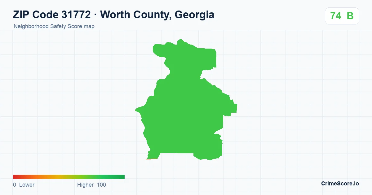 ZIP Code 31772 in Worth County, Georgia neighborhood Safety Score map
