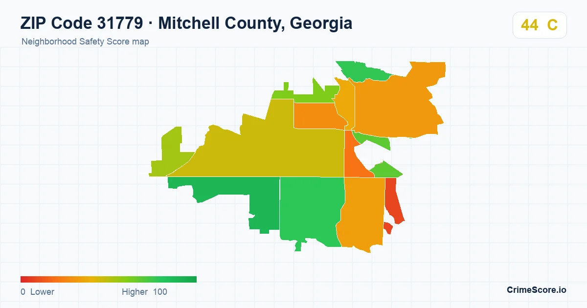 ZIP Code 31779 in Mitchell County, Georgia neighborhood Safety Score map