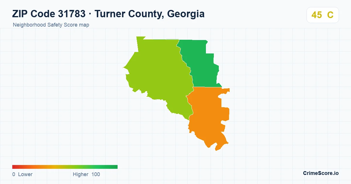 ZIP Code 31783 in Turner County, Georgia neighborhood Safety Score map