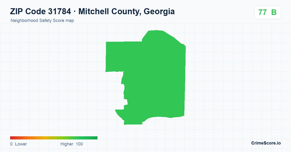 ZIP Code 31784 in Mitchell County, Georgia neighborhood Safety Score map