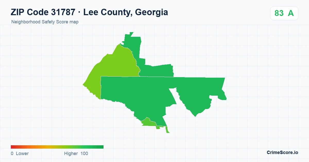 ZIP Code 31787 in Lee County, Georgia neighborhood Safety Score map