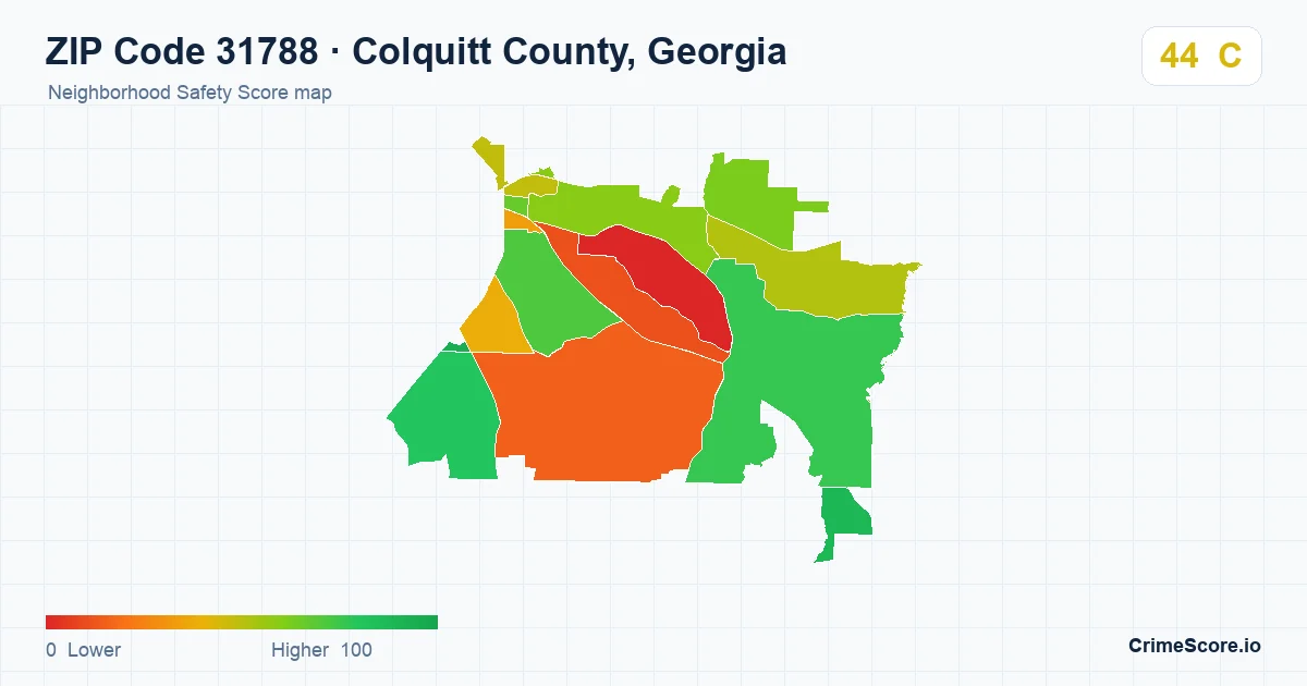 ZIP Code 31788 in Colquitt County, Georgia neighborhood Safety Score map