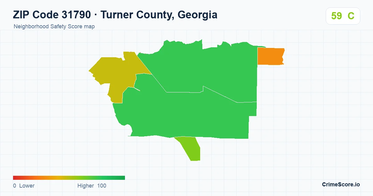 ZIP Code 31790 in Turner County, Georgia neighborhood Safety Score map