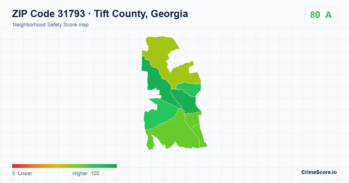 ZIP Code 31793 in Tift County, Georgia neighborhood Safety Score map