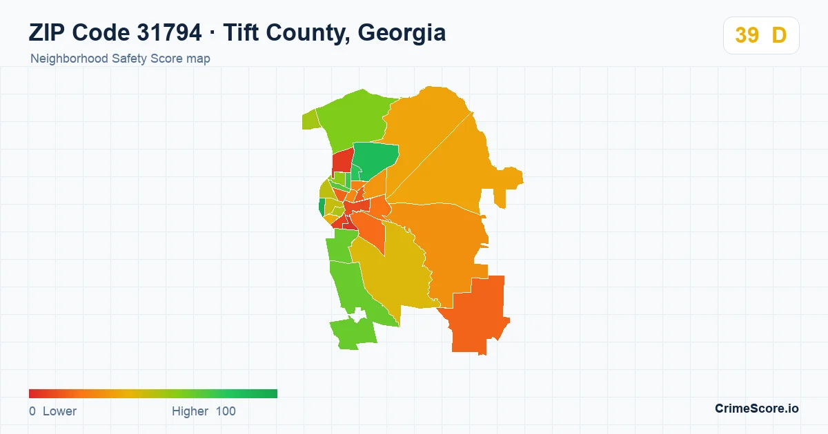 ZIP Code 31794 in Tift County, Georgia neighborhood Safety Score map