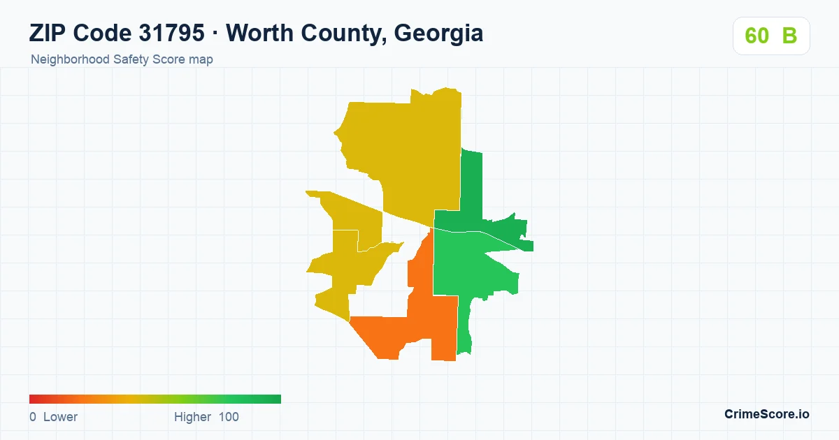 ZIP Code 31795 in Worth County, Georgia neighborhood Safety Score map