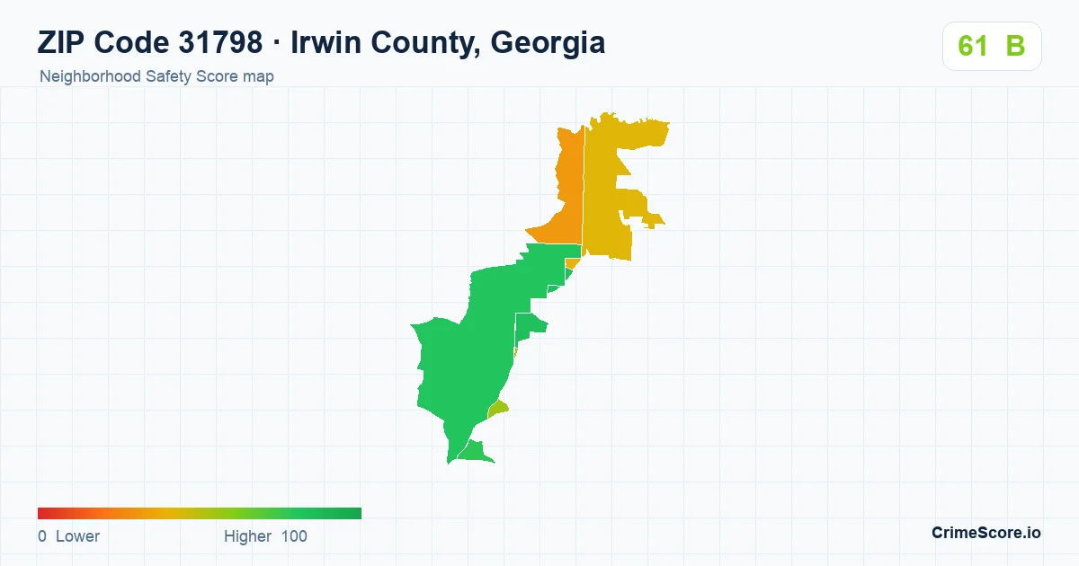 ZIP Code 31798 in Irwin County, Georgia neighborhood Safety Score map
