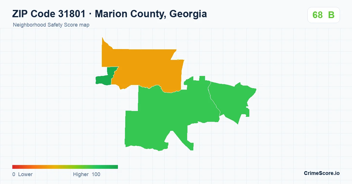 ZIP Code 31801 in Marion County, Georgia neighborhood Safety Score map