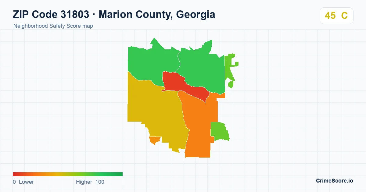 ZIP Code 31803 in Marion County, Georgia neighborhood Safety Score map