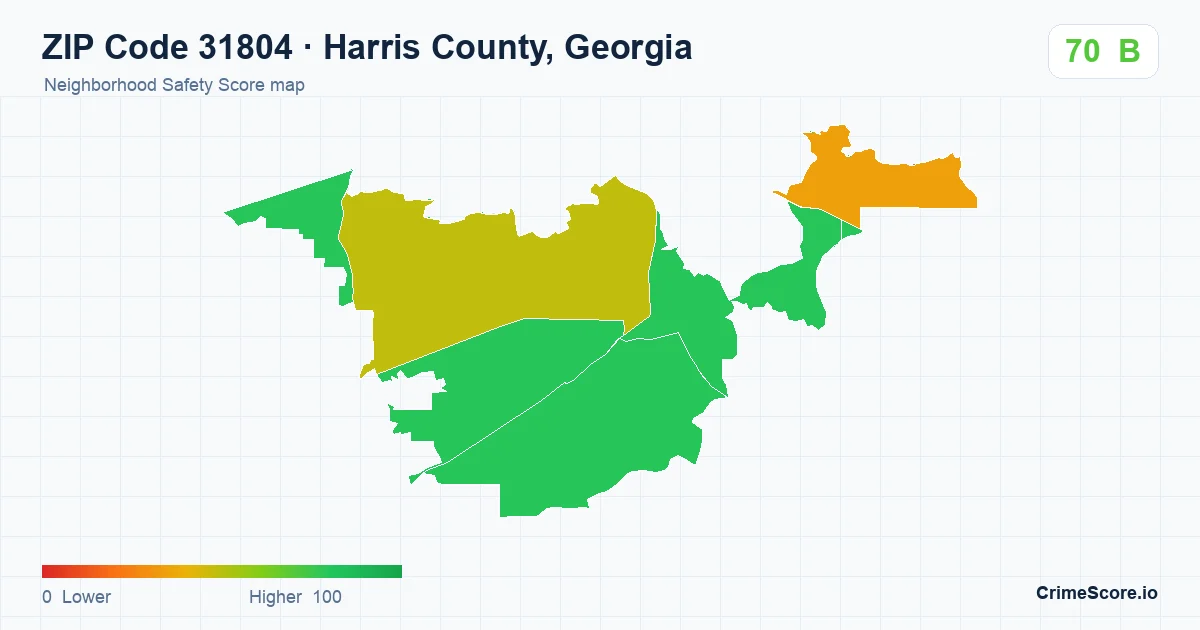 ZIP Code 31804 in Harris County, Georgia neighborhood Safety Score map