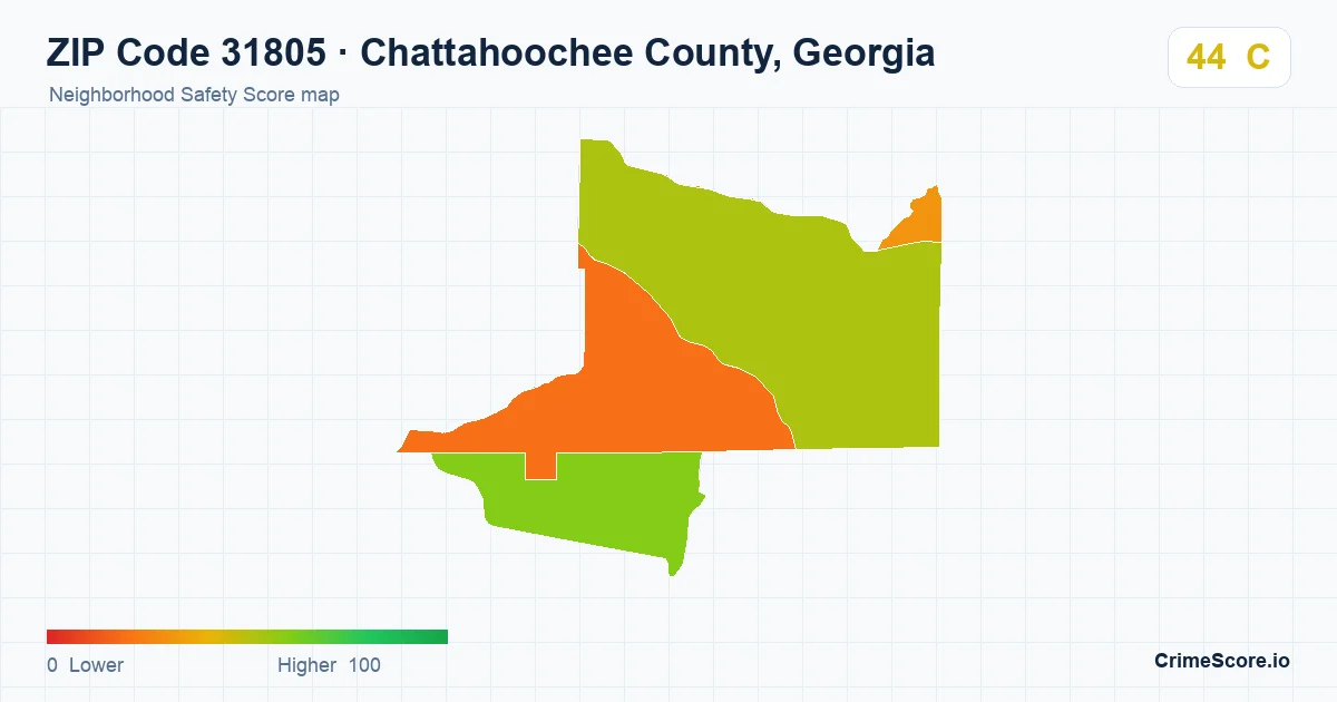 ZIP Code 31805 in Chattahoochee County, Georgia neighborhood Safety Score map