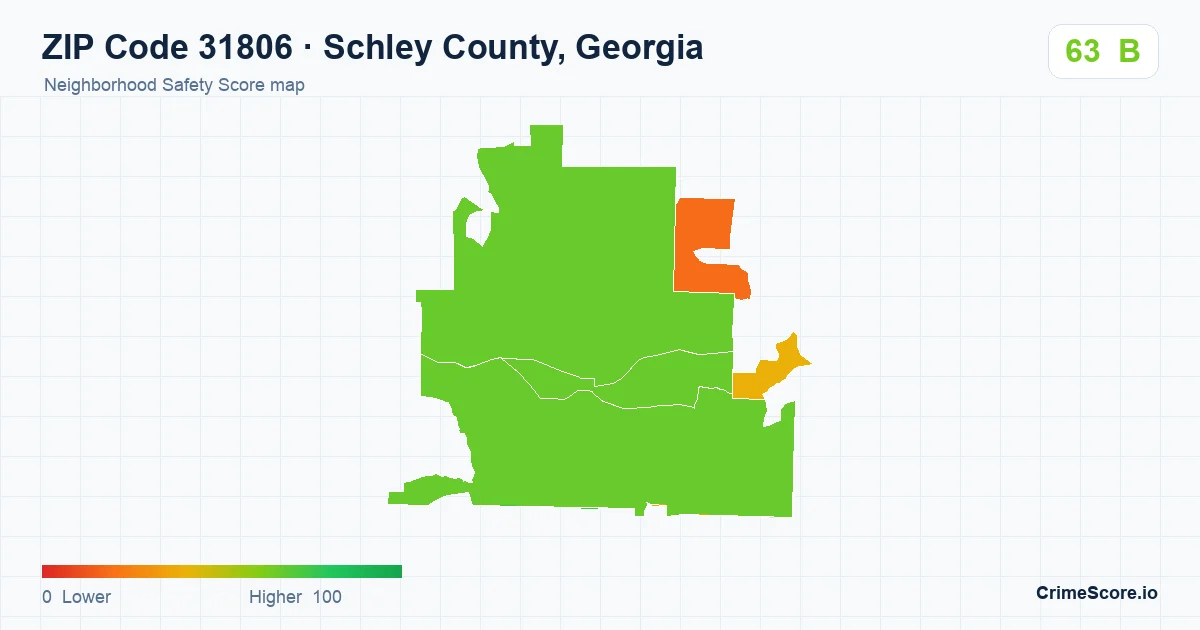 ZIP Code 31806 in Schley County, Georgia neighborhood Safety Score map