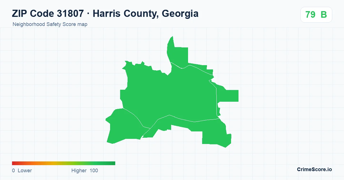 ZIP Code 31807 in Harris County, Georgia neighborhood Safety Score map