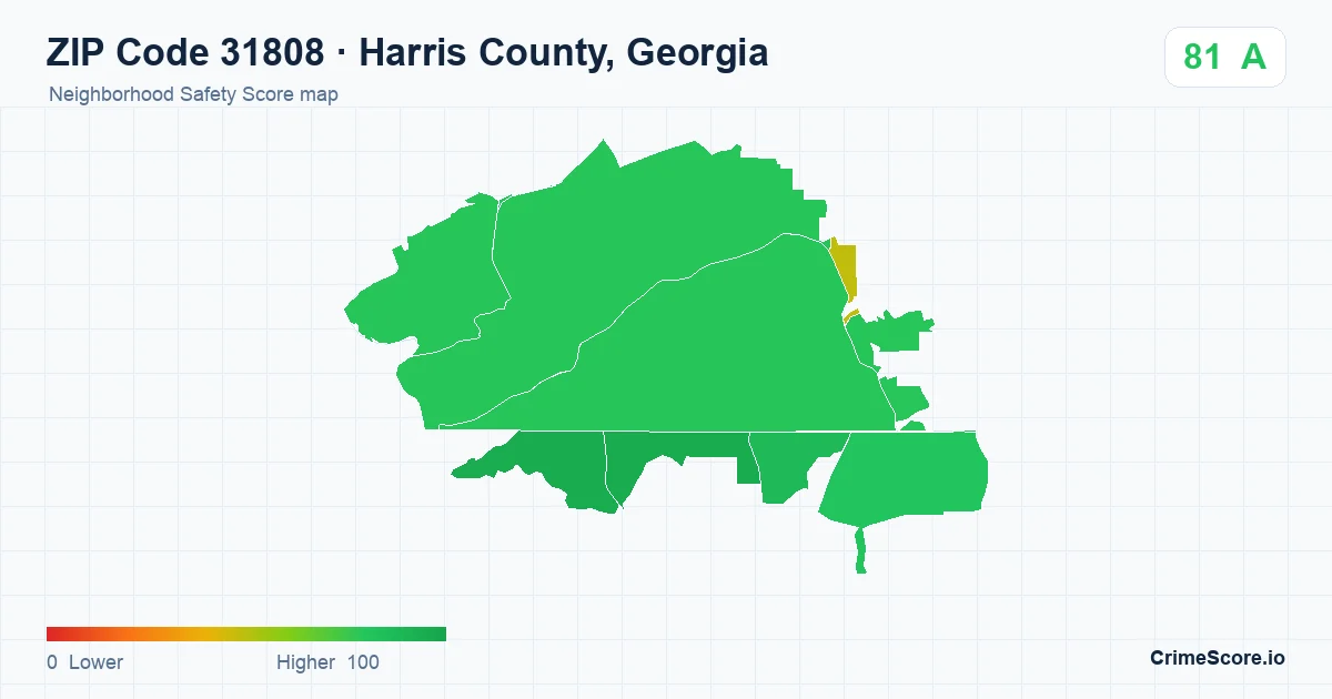 ZIP Code 31808 in Harris County, Georgia neighborhood Safety Score map