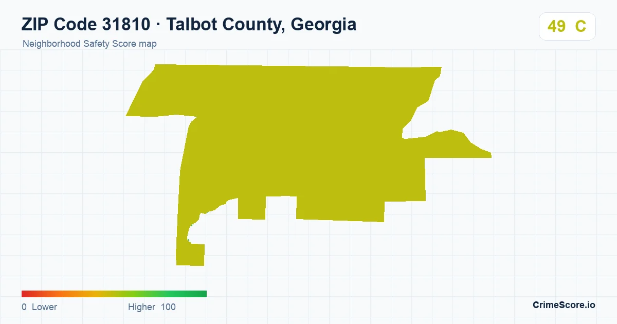 ZIP Code 31810 in Talbot County, Georgia neighborhood Safety Score map