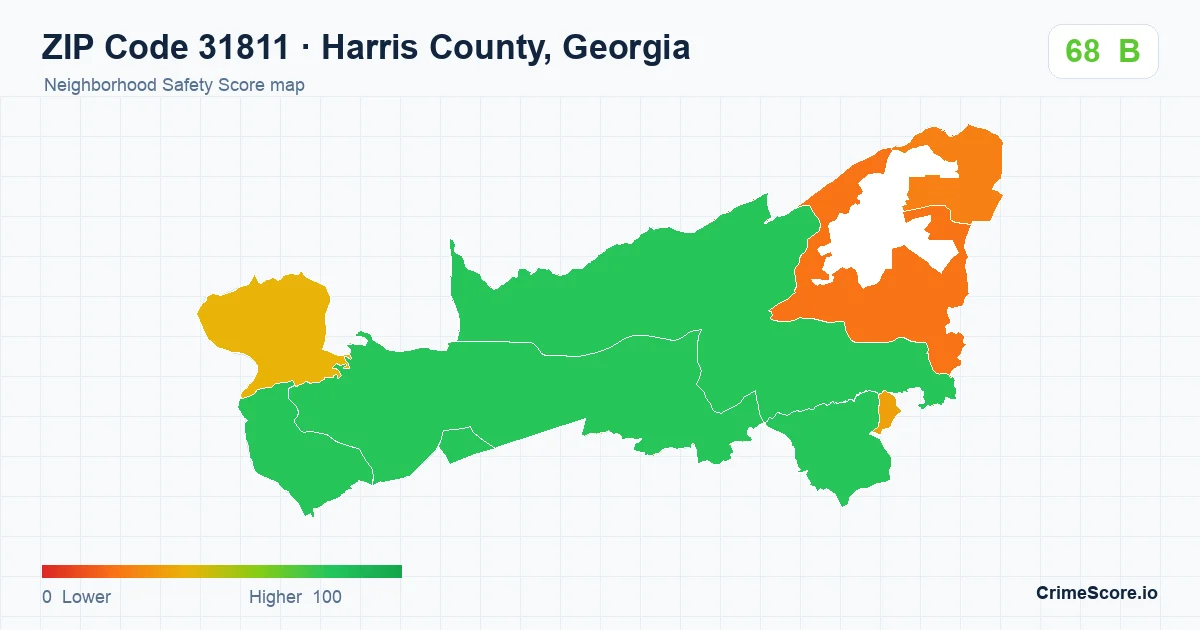 ZIP Code 31811 in Harris County, Georgia neighborhood Safety Score map
