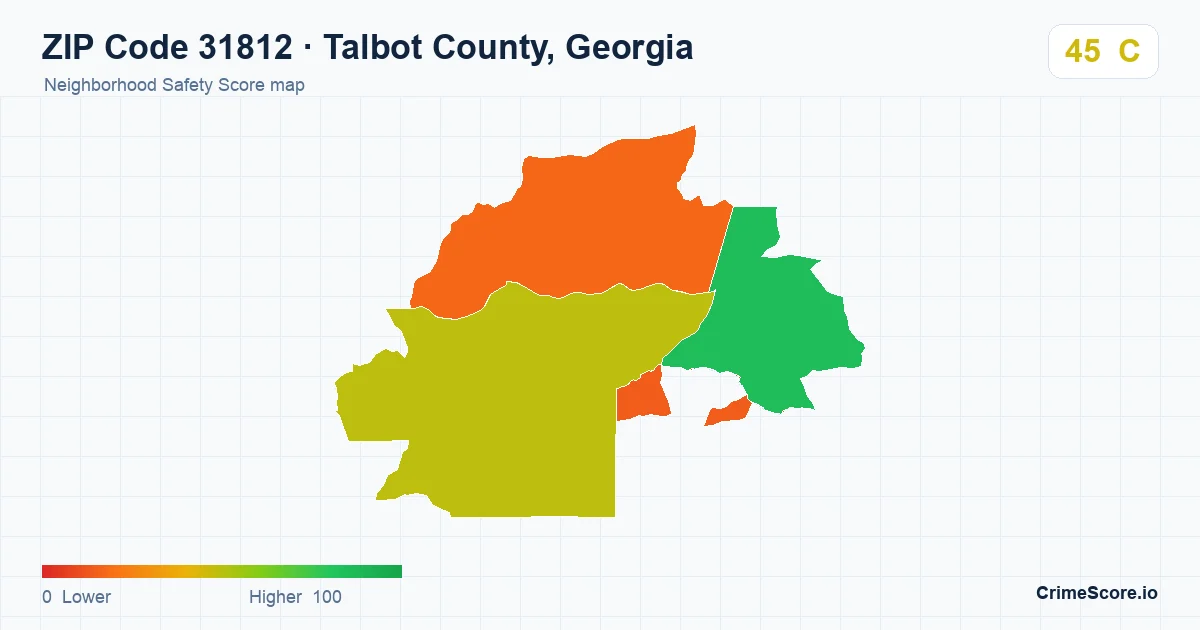 ZIP Code 31812 in Talbot County, Georgia neighborhood Safety Score map
