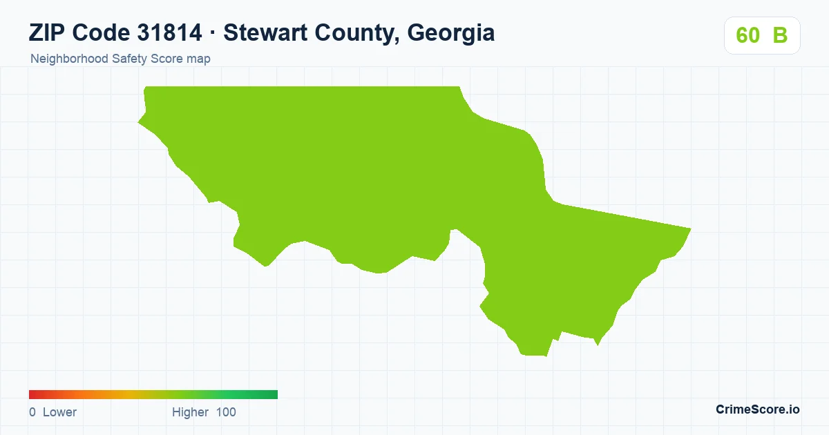 ZIP Code 31814 in Stewart County, Georgia neighborhood Safety Score map