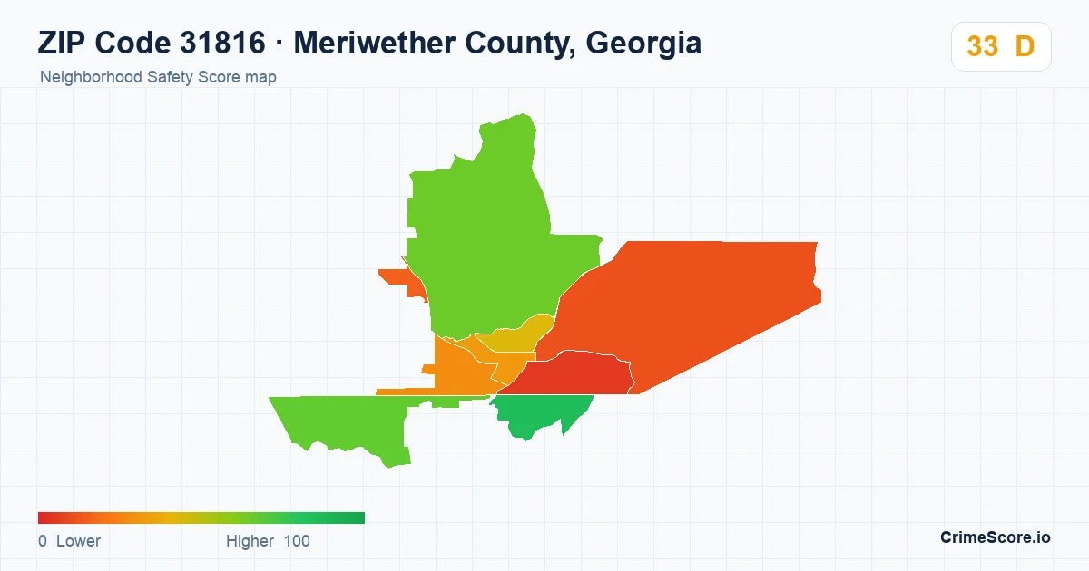 ZIP Code 31816 in Meriwether County, Georgia neighborhood Safety Score map
