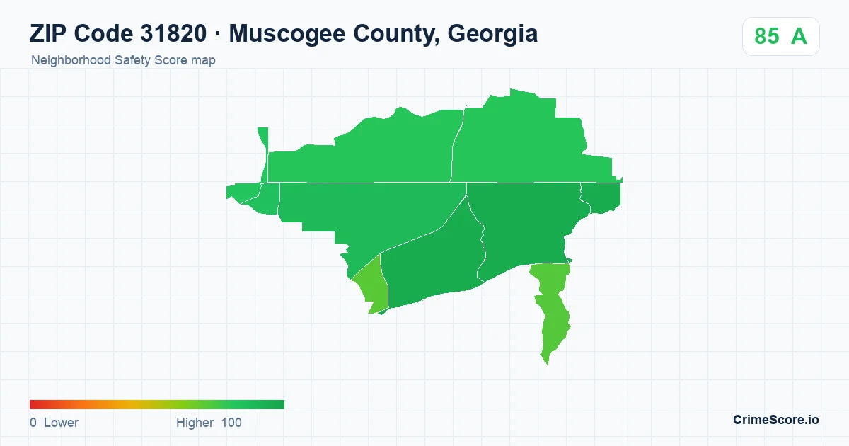 ZIP Code 31820 in Muscogee County, Georgia neighborhood Safety Score map