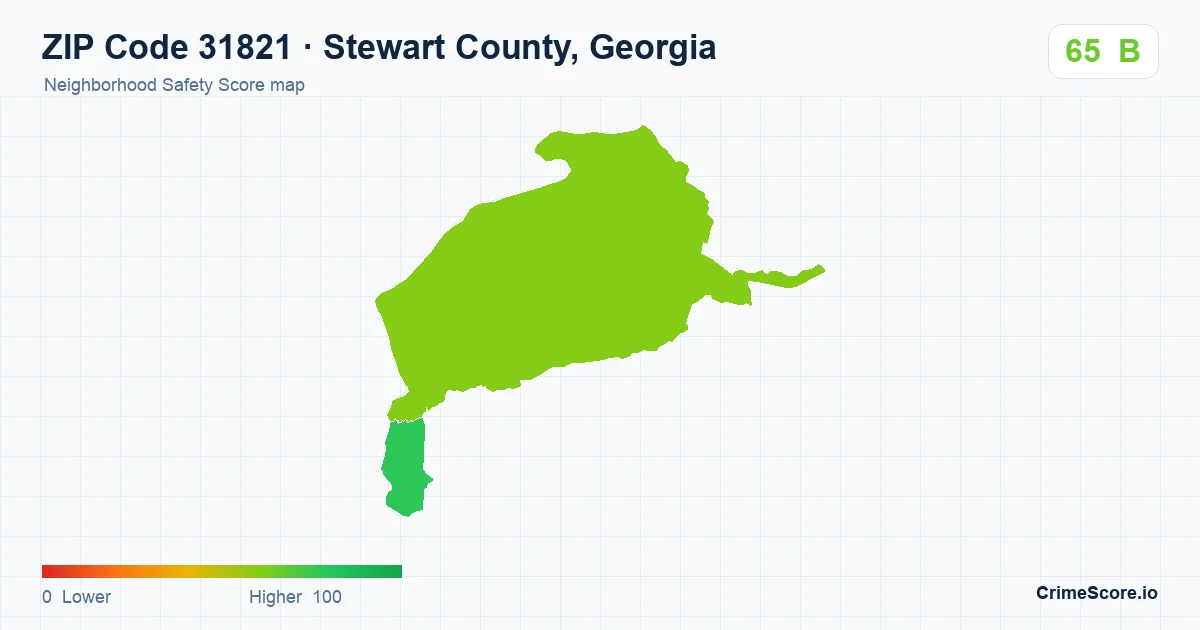 ZIP Code 31821 in Stewart County, Georgia neighborhood Safety Score map