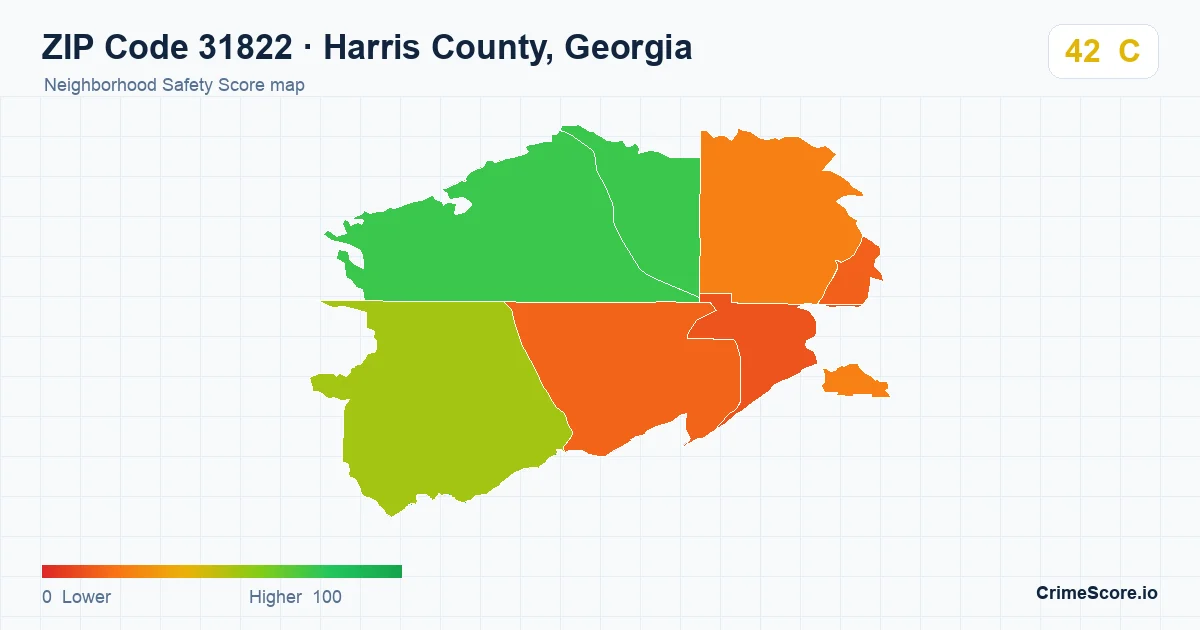 ZIP Code 31822 in Harris County, Georgia neighborhood Safety Score map