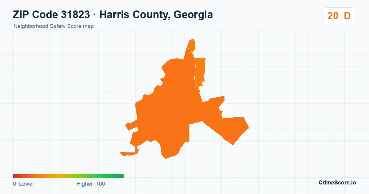 ZIP Code 31823 in Harris County, Georgia neighborhood Safety Score map