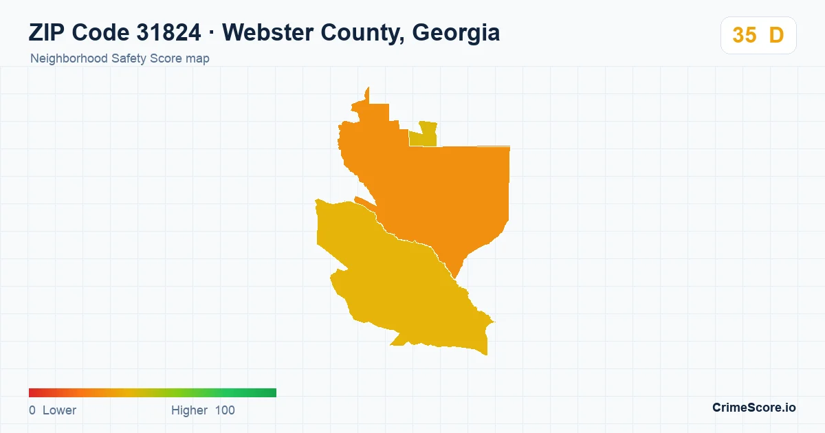 ZIP Code 31824 in Webster County, Georgia neighborhood Safety Score map