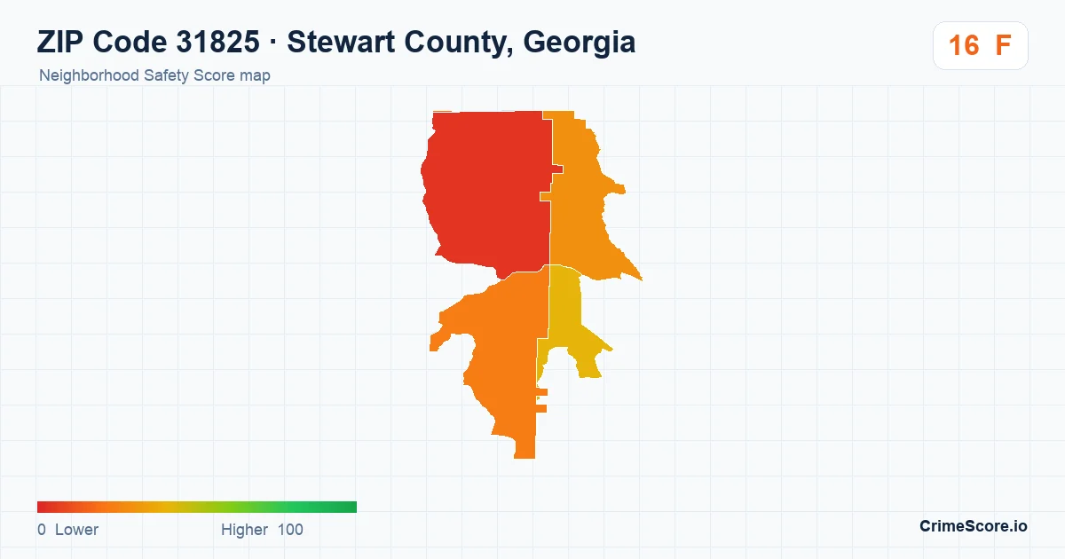 ZIP Code 31825 in Stewart County, Georgia neighborhood Safety Score map