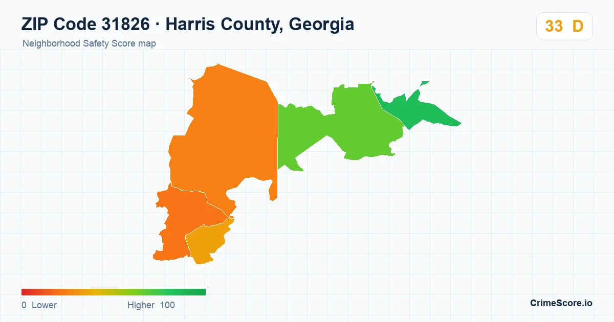 ZIP Code 31826 in Harris County, Georgia neighborhood Safety Score map