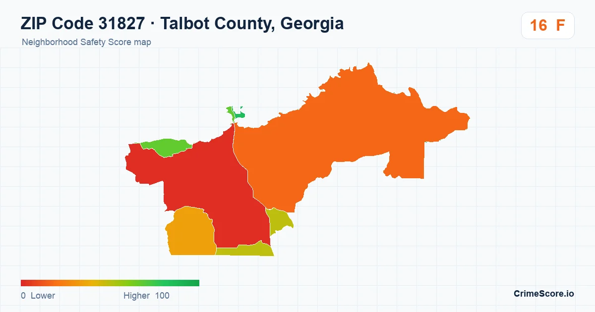 ZIP Code 31827 in Talbot County, Georgia neighborhood Safety Score map